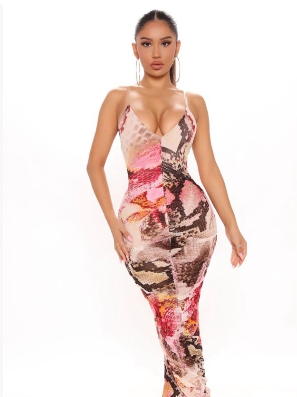 Fashion Nova Pink Multi Snake-Print Maxi Dress Size Small